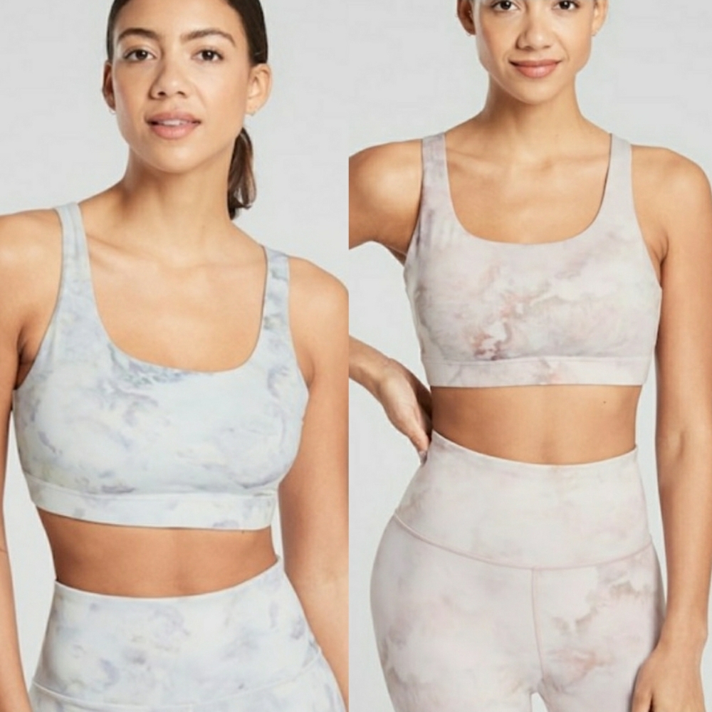 2 Athleta Exhale Snow Dye Bras - Pink and Green - Picture 1 of 10